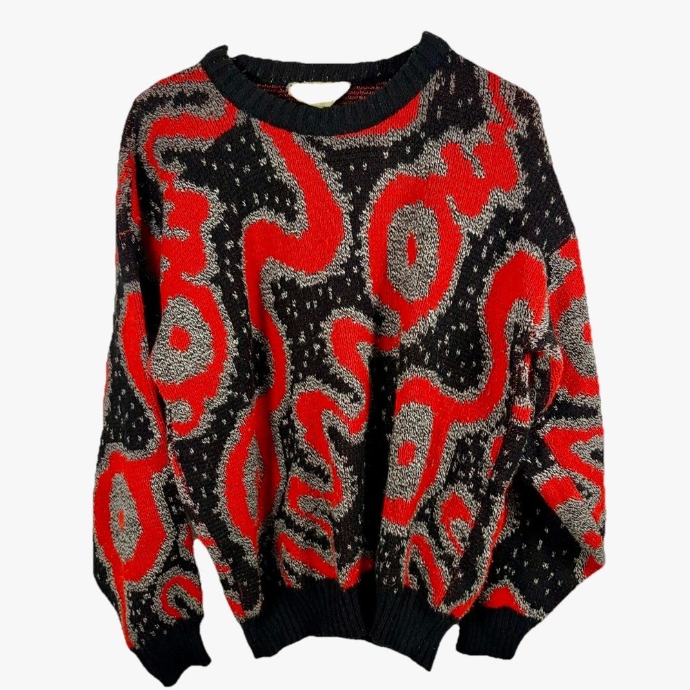 Vintage 80s 90s Sergio Valente Sweater  Men L Abstract Knit USA Retro Streetwear